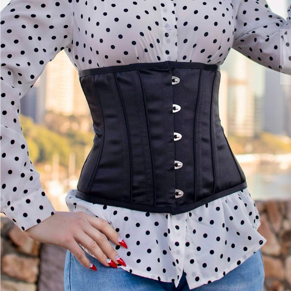 Corset Story black watered silk waist trainer cincher fits 27-28” waist